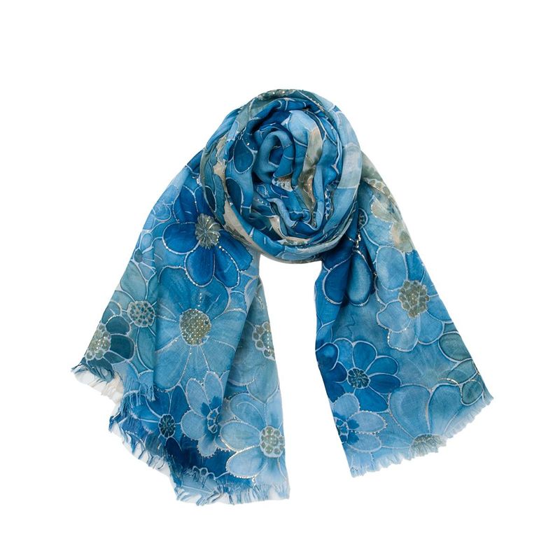 Skjerf med blomsterprint - blå