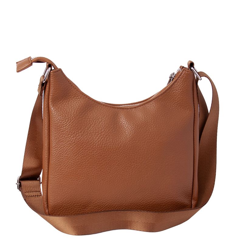 GRETE skulderveske i cognac imitert skinn med sølvfargede detaljer