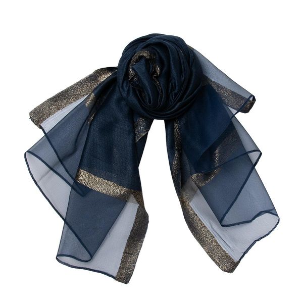 Hovedbilde Selskapssjal marineblå med gull - polyester ...