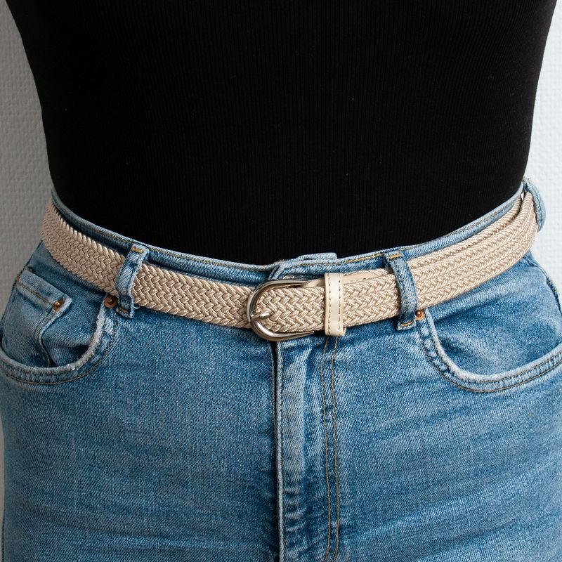 Smalt strikkbelte, sølv - beige