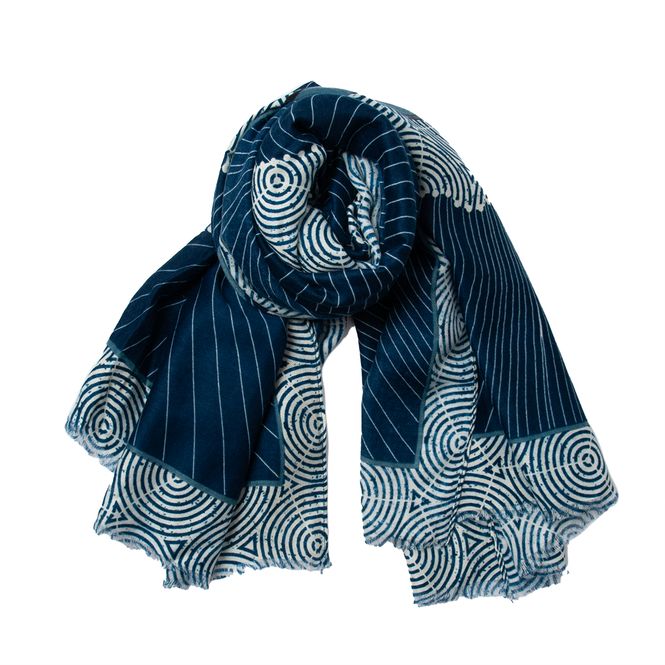 Hovedbilde Viscose skjerf med hesteprint - blå