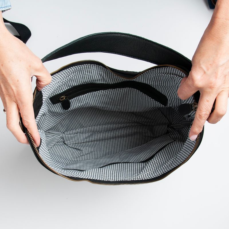 LOTUS stor flettet bag i skinn med dobbel rem - svart
