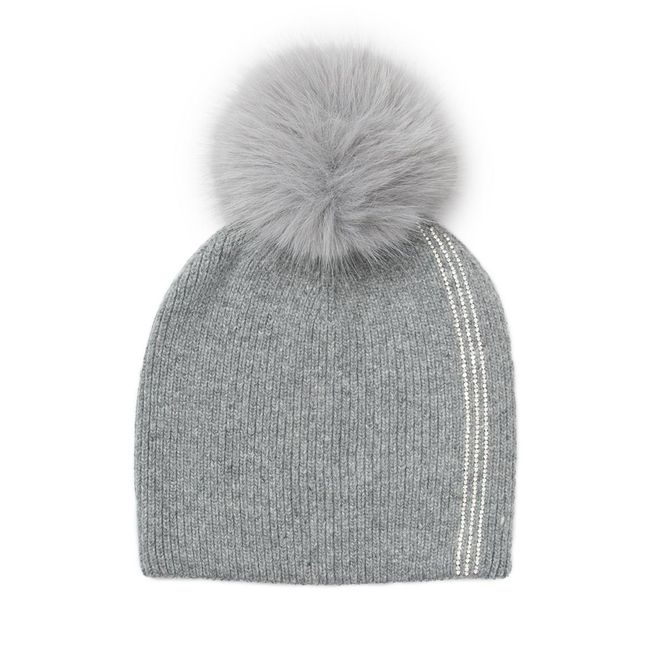 Hovedbilde Grå lue med strasstener og dusk - ullmiks for ...