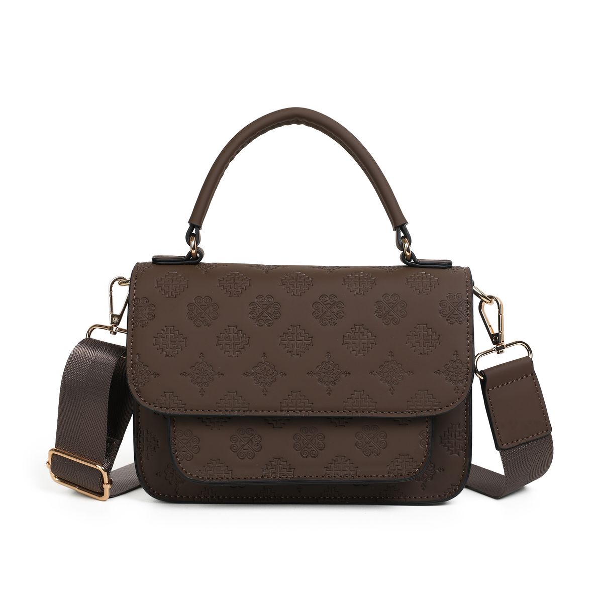 Hillevi clutch brun - stilfull veske i imitert skinn med gullfargede detaljer