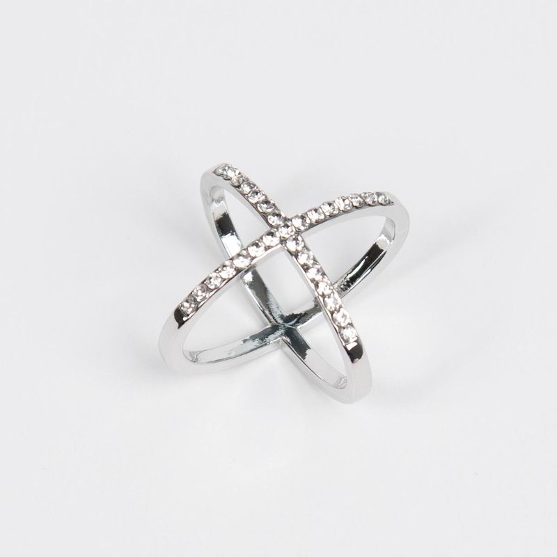 Stor skjerf ring enkel X med strass stener - silver
