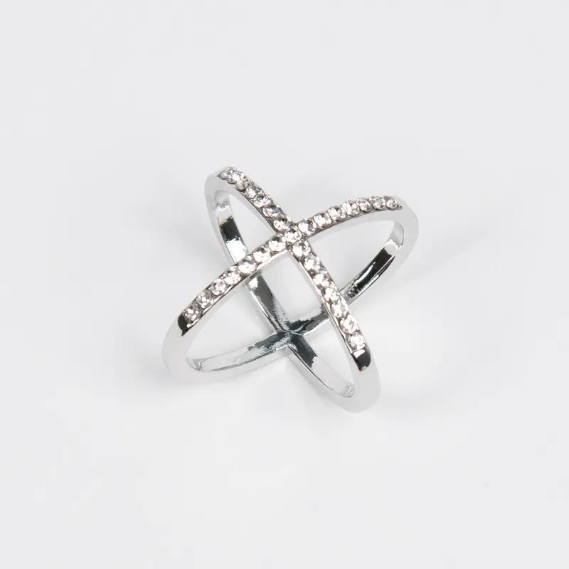Stor skjerf ring enkel X med strass stener - silver