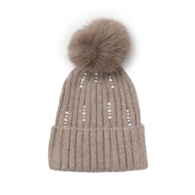 Hovedbilde Beige lue med perler - ullblanding