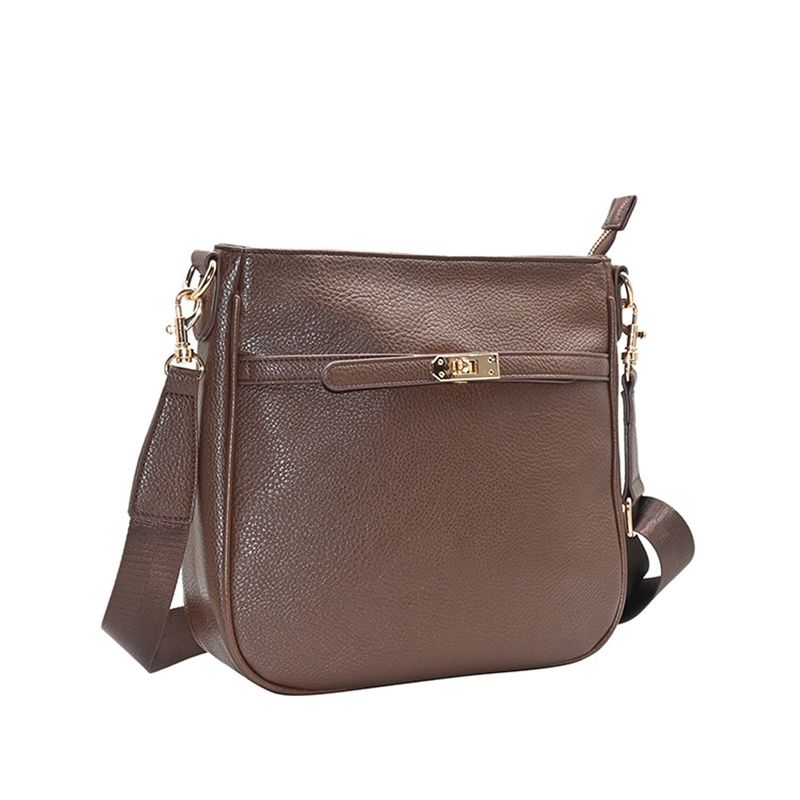 Helene veske brun - skulderveske i imitert skinn med gullfargede detaljer