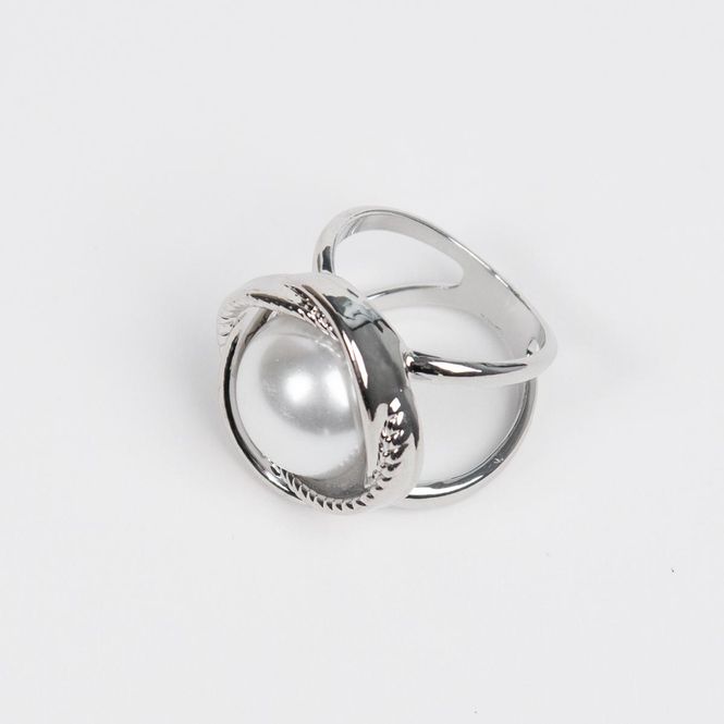 Hovedbilde Stor skjerf ring med blomst og perle - sølv