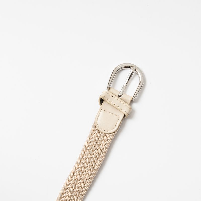 Smalt strikkbelte, sølv - beige