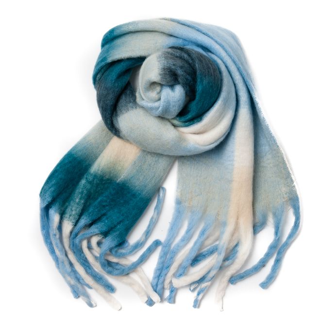 Hovedbilde Fluffy skjerf med ruter - lys blå