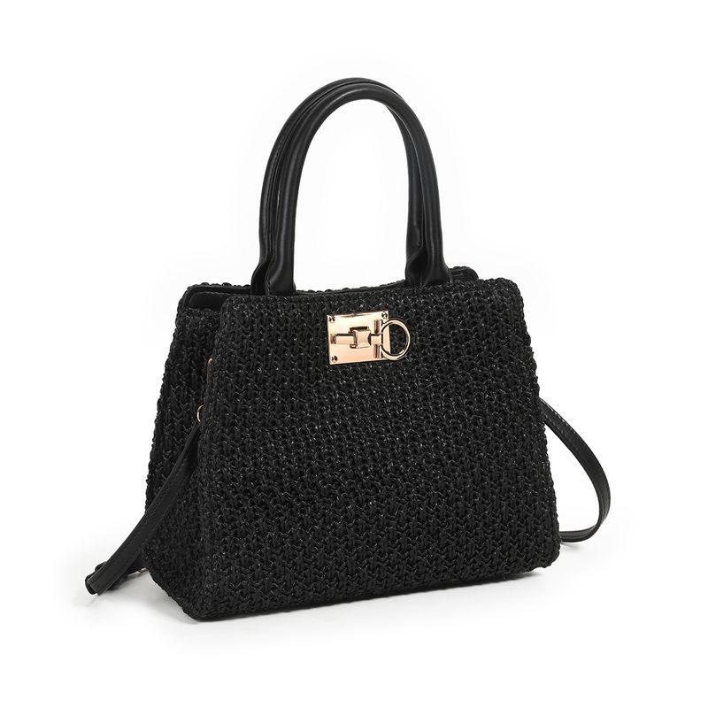 India flettet shopper - svart - stilren veske til hverdag og sommer