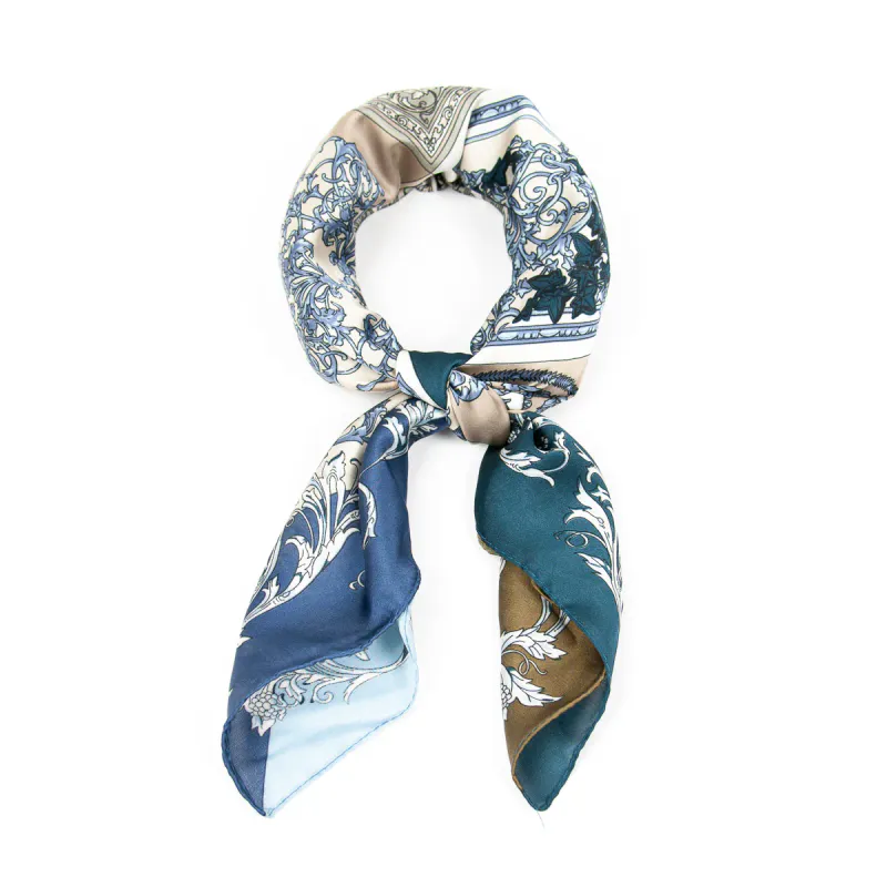 Mönstrad scarf i blått, petrol och beige 70 x 70 cm – elegant scarf i 100 % polyester