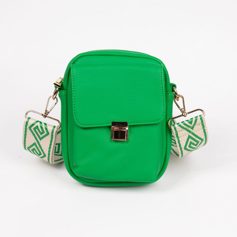 IDA citybag med mønstret rem - gressgrønn