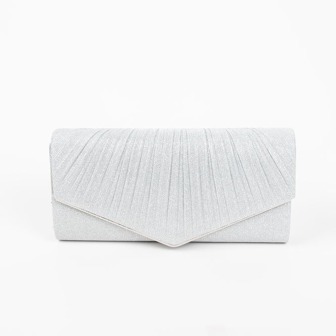 Hovedbilde Clutch-veske med plissé og metallkant - sølv