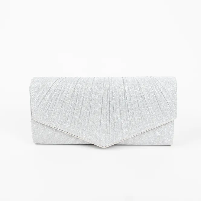 Hovedbilde Clutch-veske med plissé og metallkant - sølv