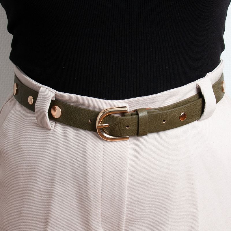 Belte med runde nagler - olivengrønn