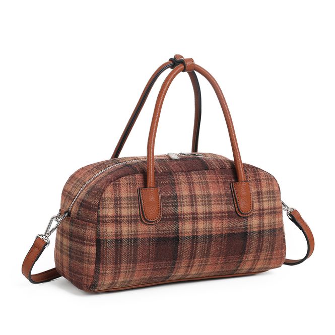Hovedbilde KARINE rutet bowler bag i filt og imitert skinn ...