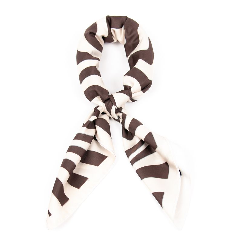 Lite skjerf 70 x 70 cm - tosidig grafisk mønster i svart-hvit og brun-beige