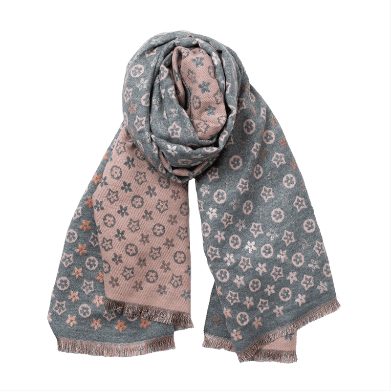 Mykt stort skjerf vevet mønster - grå