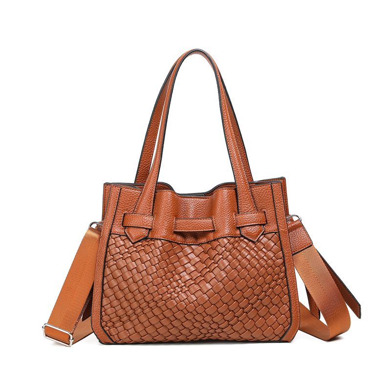 FELIN shopper med flettet front - cognac