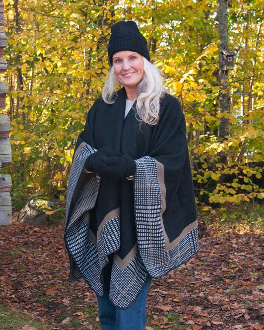 Hovedbilde Åpen poncho tweed mønster - svart