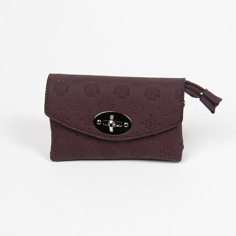 DANIELLE clutch med preget mønster burgunder sølvfarget metall