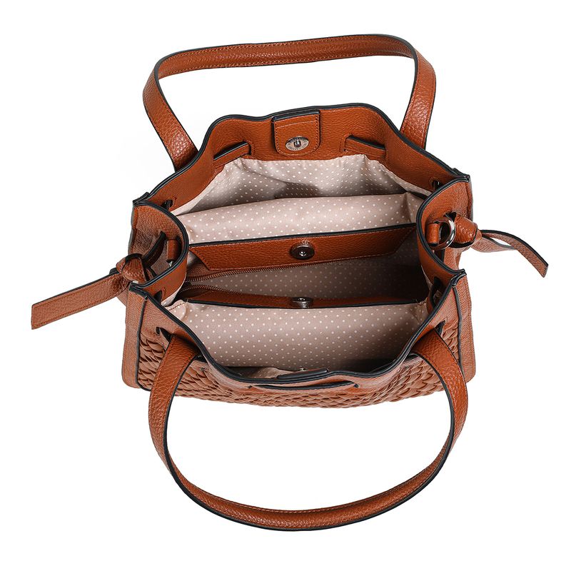 FELIN shopper med flettet front - cognac