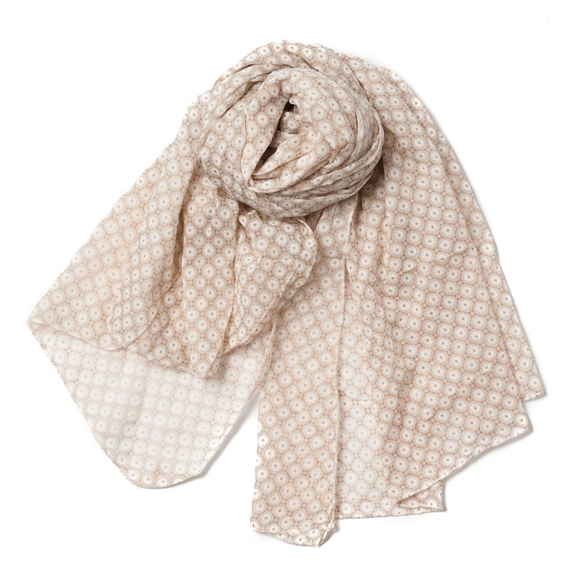 Skjerf med daisy print i bomull/silke - beige