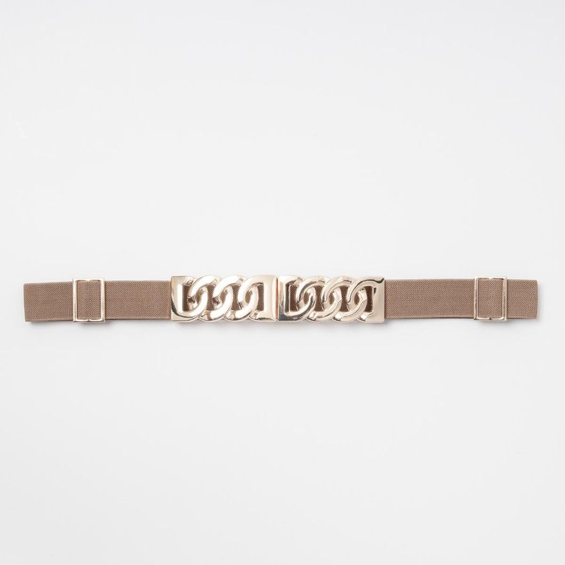 Elastisk midjebelte med dekorativ gullfarget spenne beige