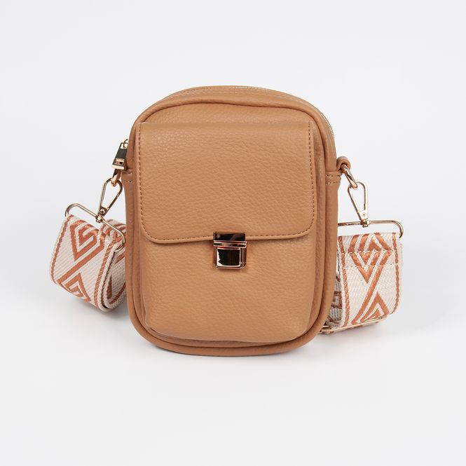 Hovedbilde IDA citybag med mønstret rem - cognac