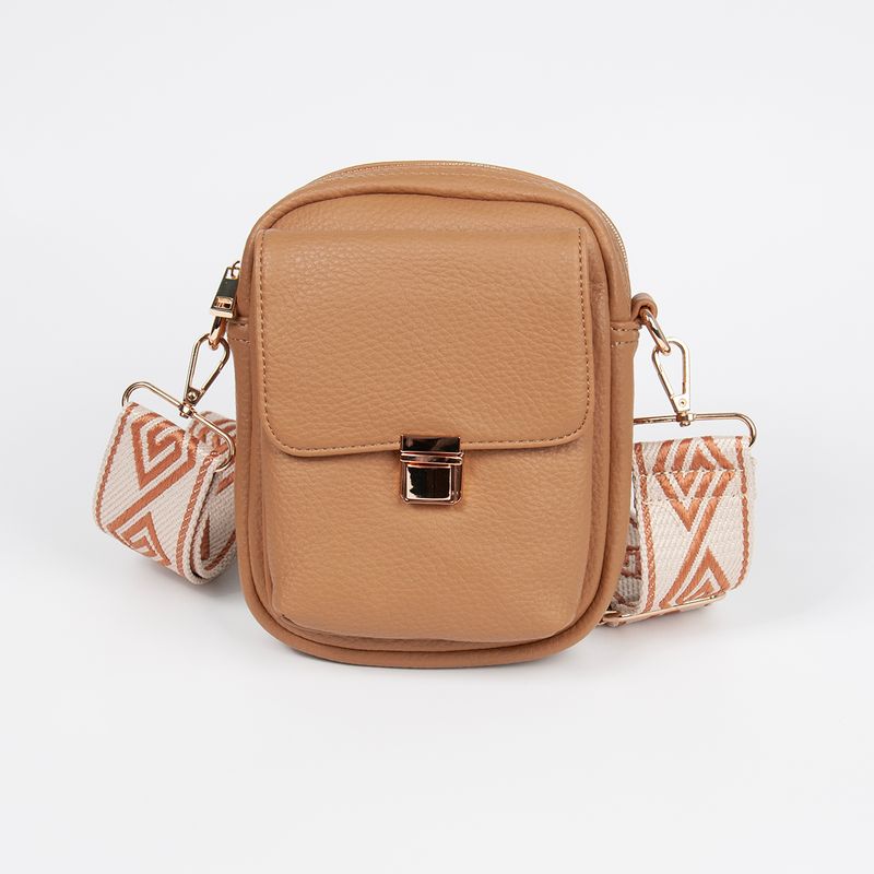 IDA citybag med mønstret rem - cognac