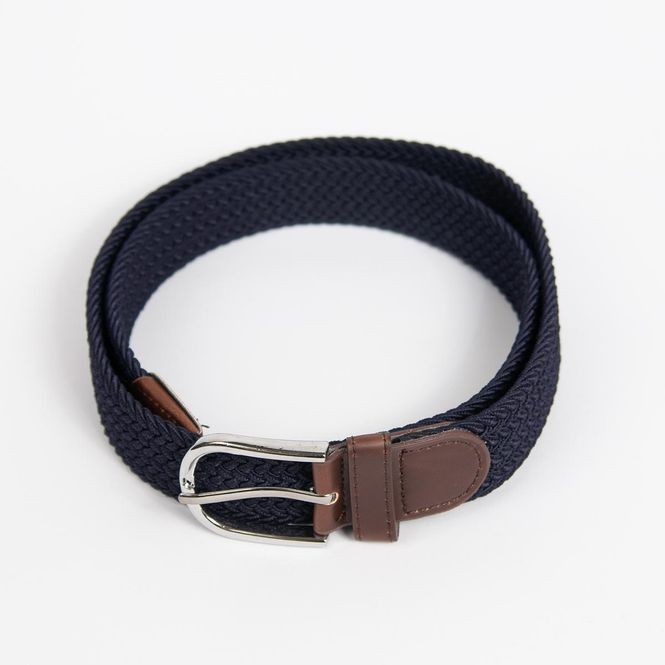 Hovedbilde Strikkbelte, leatherlook sølv spenne - marin