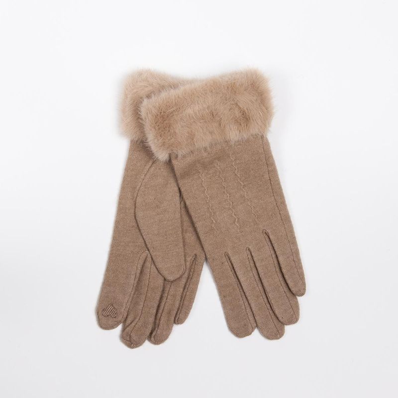 Ullvanter med fuskpels og touch funksjon – beige