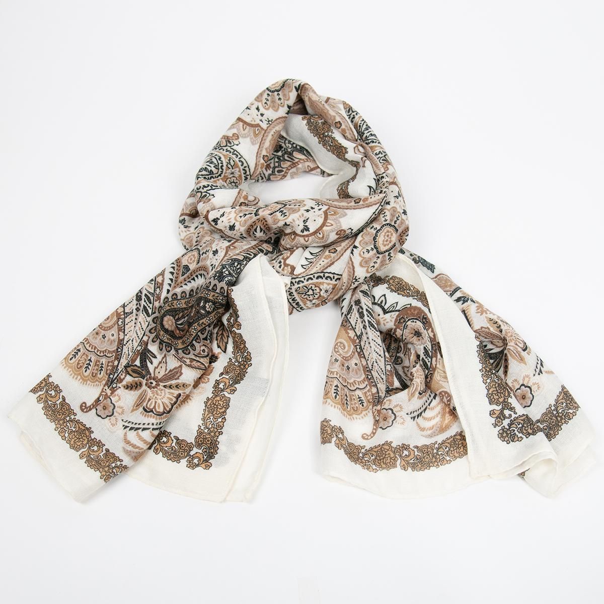 Skjerf paisley beige brun - viskose skjerf 85x180 cm