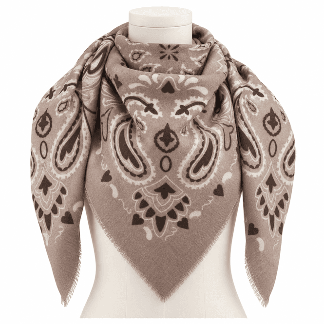Huvudbild Firkantet viskose/ull paisley skjerf - taupe