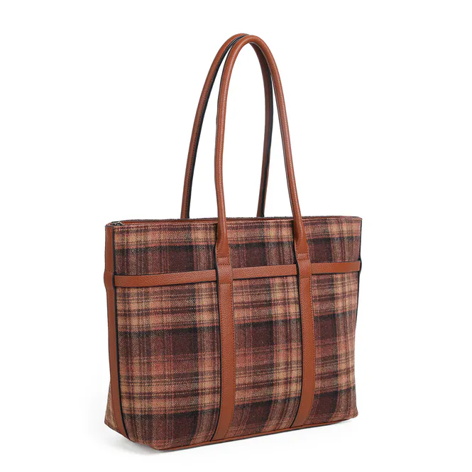 Hovedbilde KARI cognac rutet shopper i tekstil