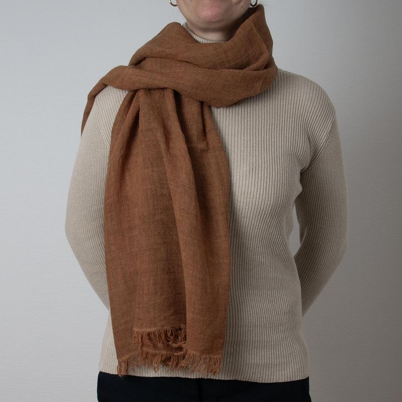 Ull/viskose vevet sjal - mørk oker