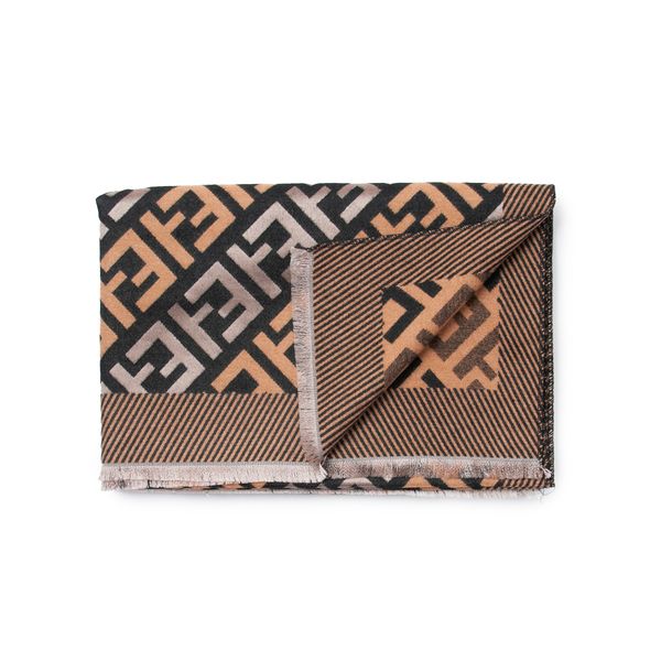 Hovedbilde Skjerf med grafisk mønster - svart, beige og brun ...