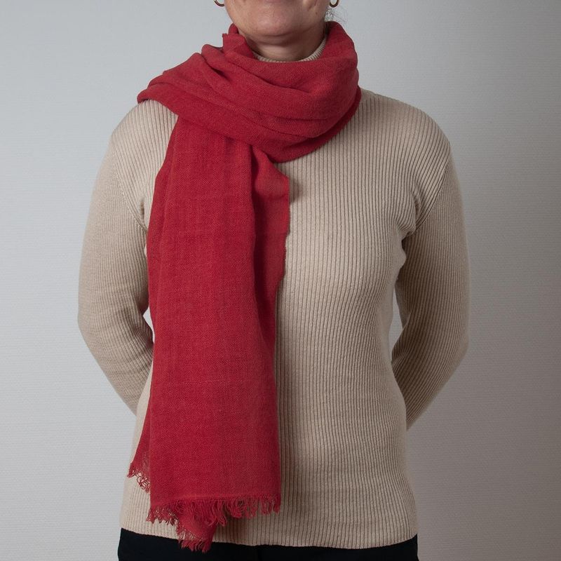 Ull/viskose vevet sjal - rød